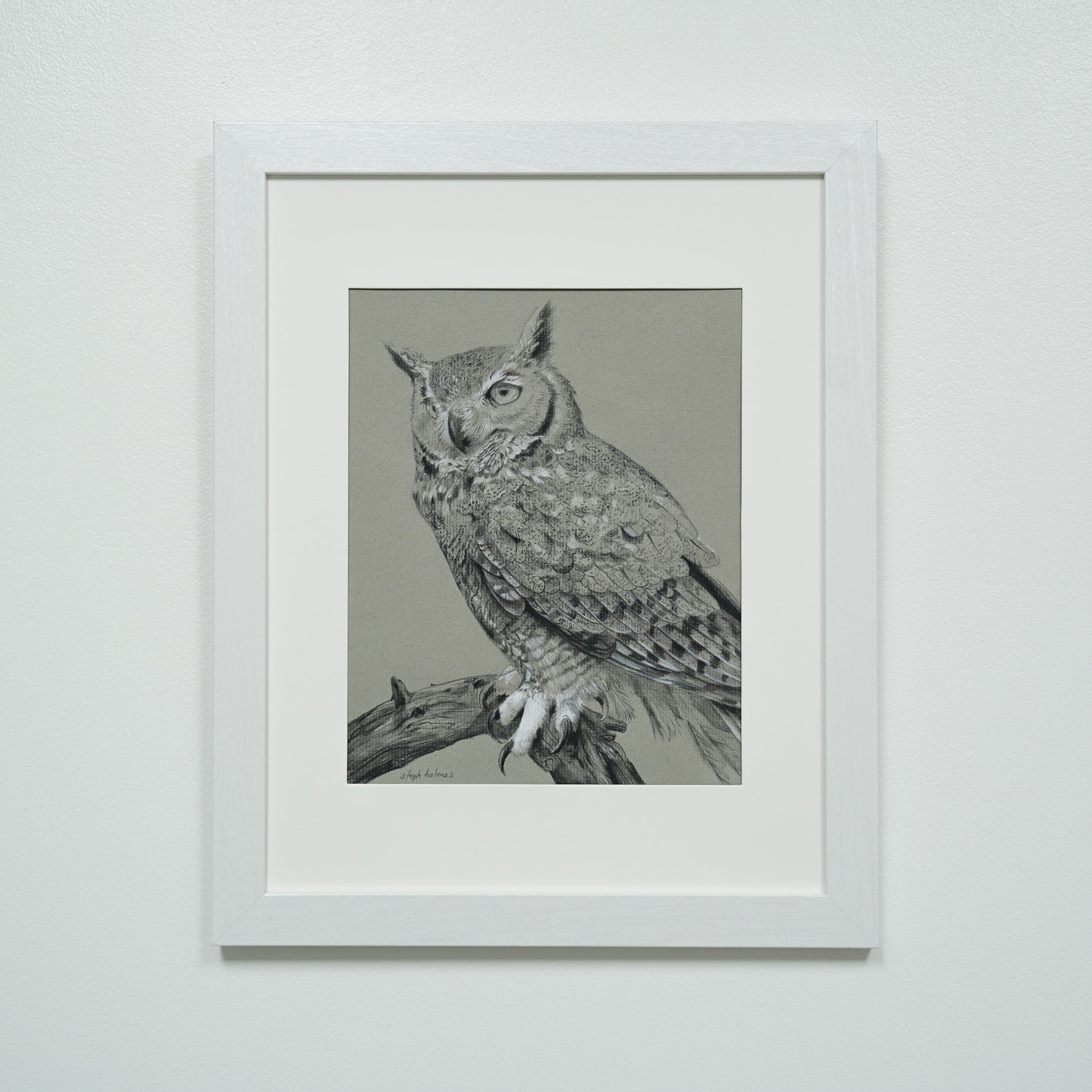 Great Horned Owl original charcoal drawing