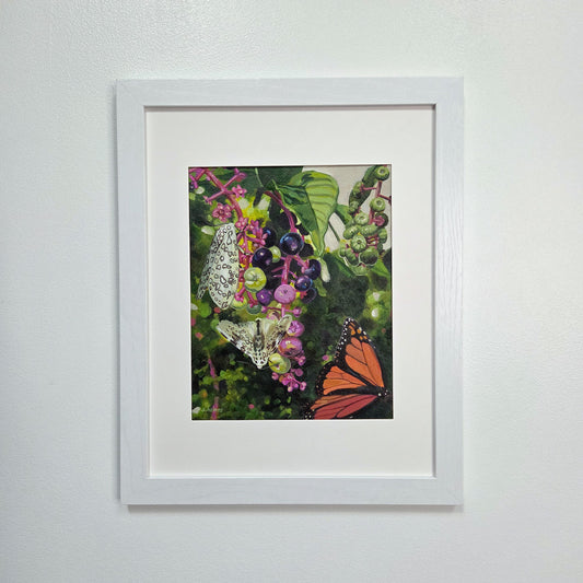 Feast at the Pokeweed framed acrylic painting