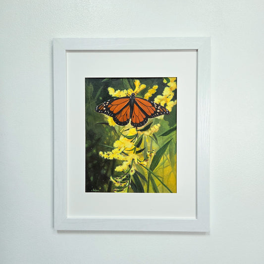 Monarch Butterfly in Goldenrod Fields framed acrylic painting