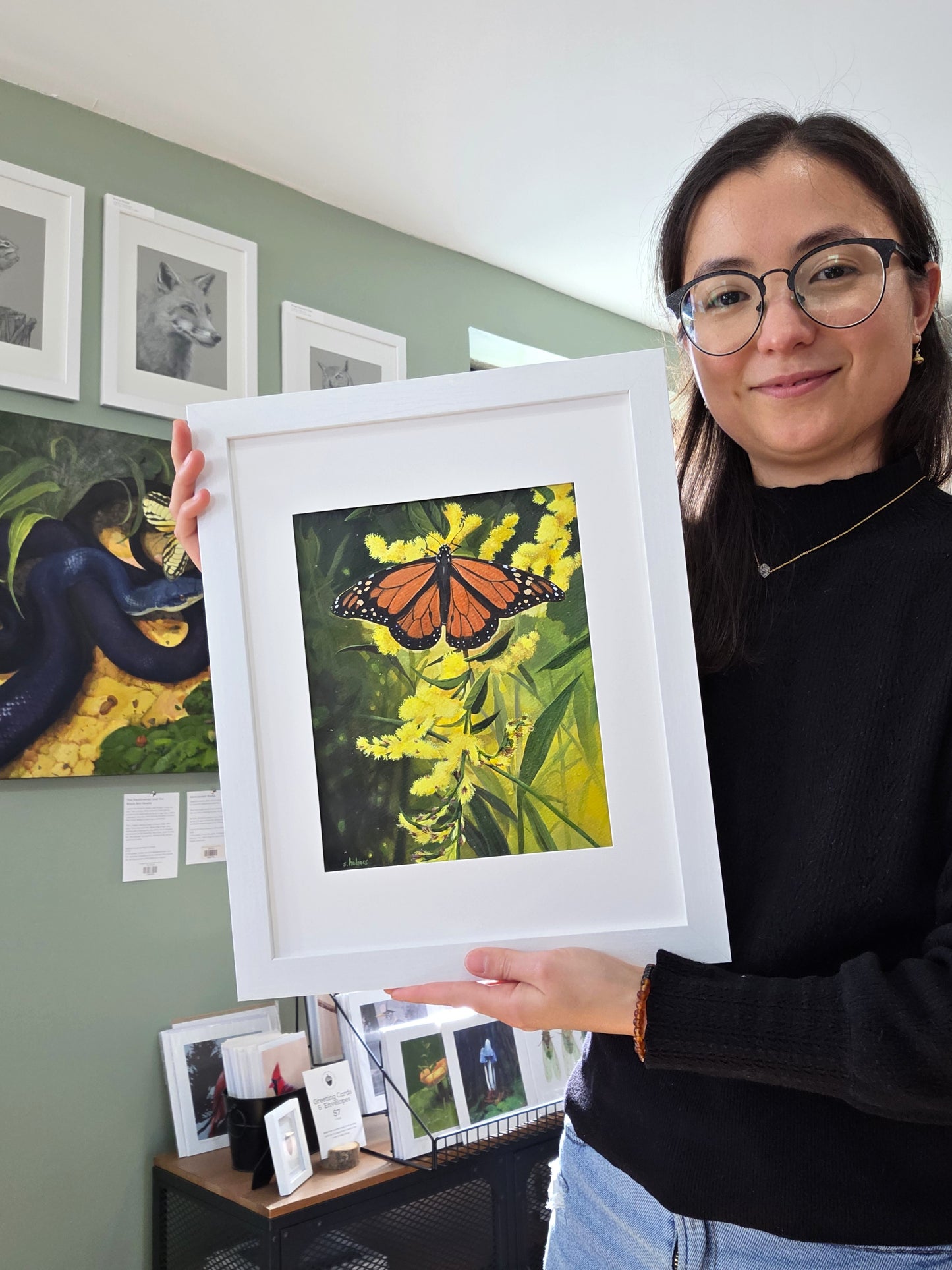 Monarch Butterfly in Goldenrod Fields framed acrylic painting