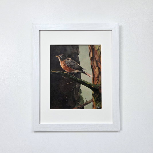 Robin's Song in Spring framed acrylic painting