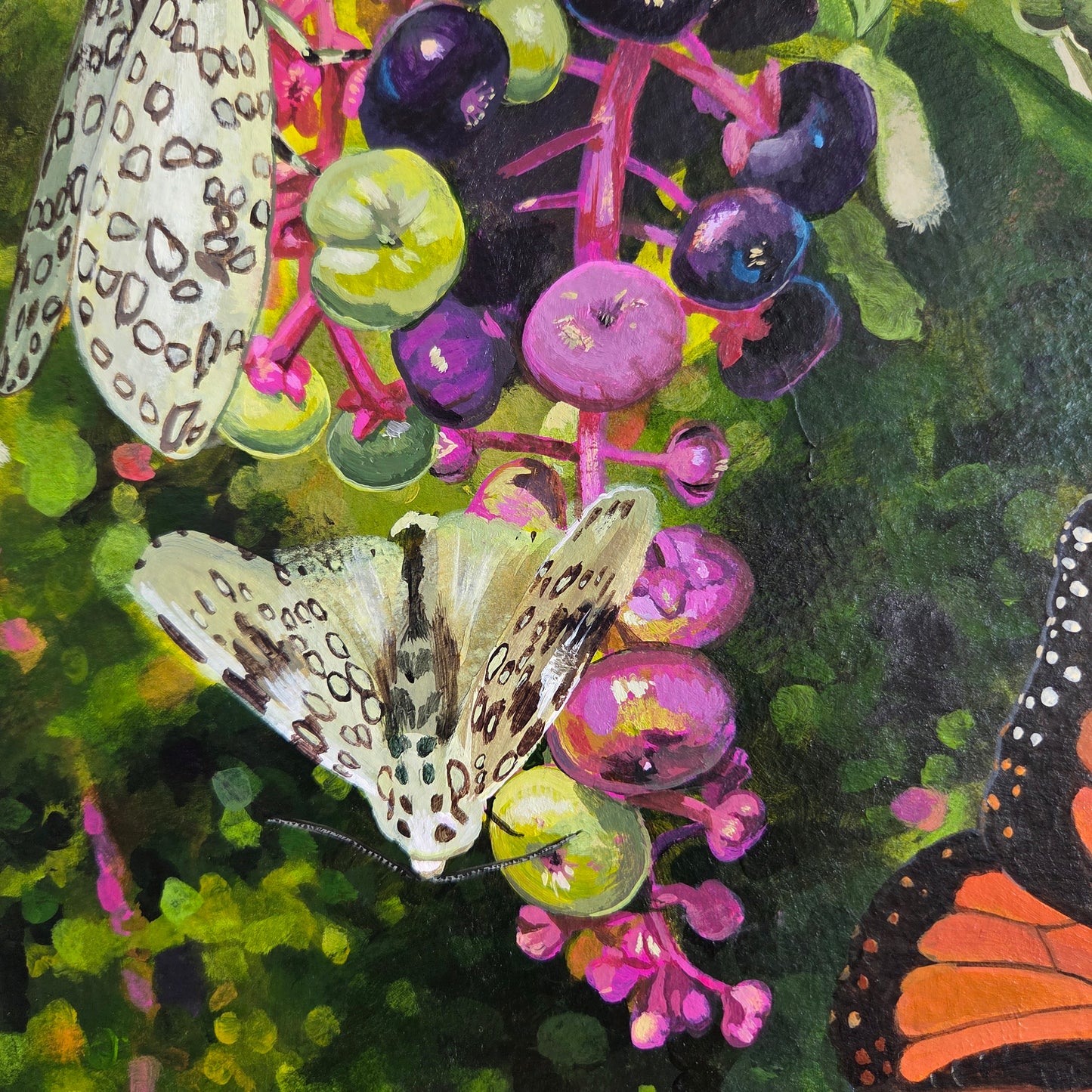 Feast at the Pokeweed framed acrylic painting