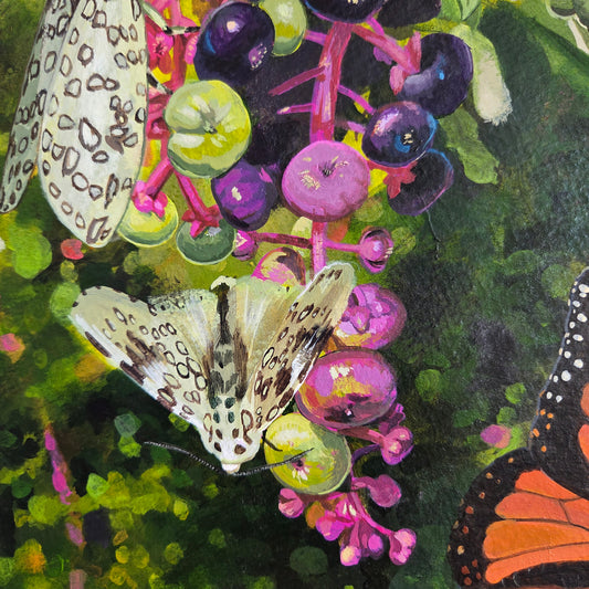 Feast at the Pokeweed framed acrylic painting