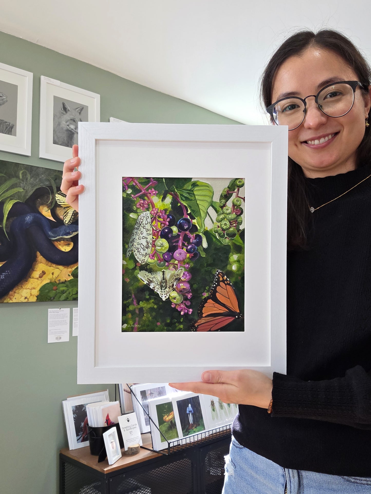 Feast at the Pokeweed framed acrylic painting