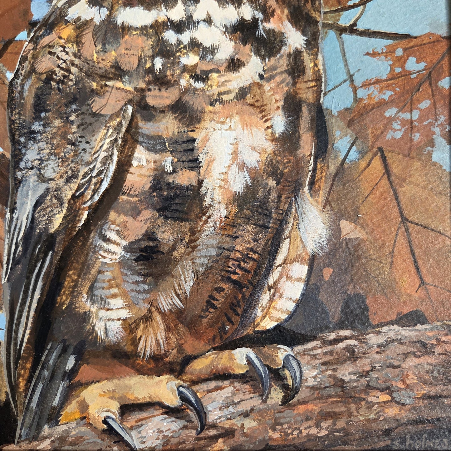 December in Great Horned Owl’s Tree framed acrylic painting