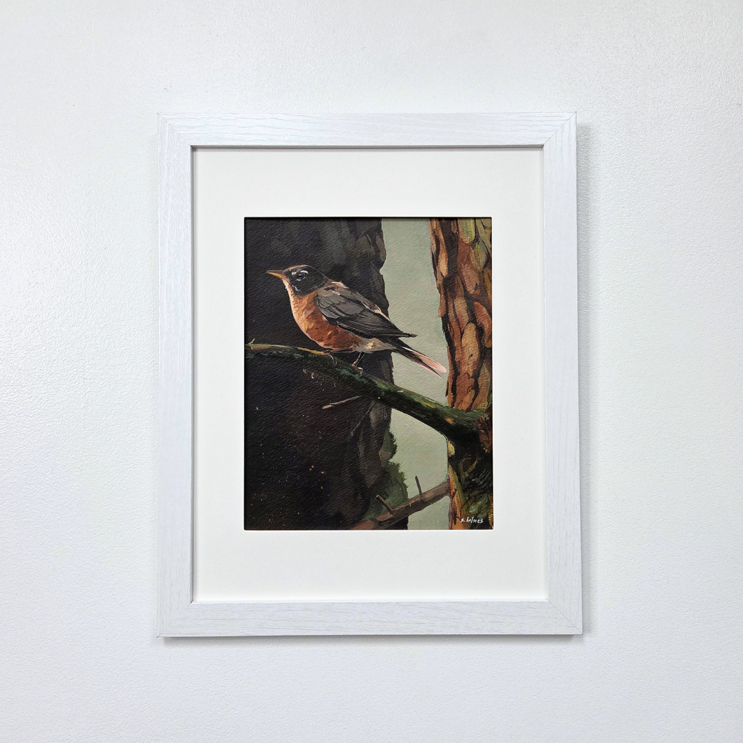 Robin's Song in Spring framed acrylic painting